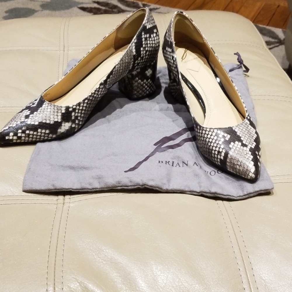 Brian Atwood leather python print 2.5" block heel